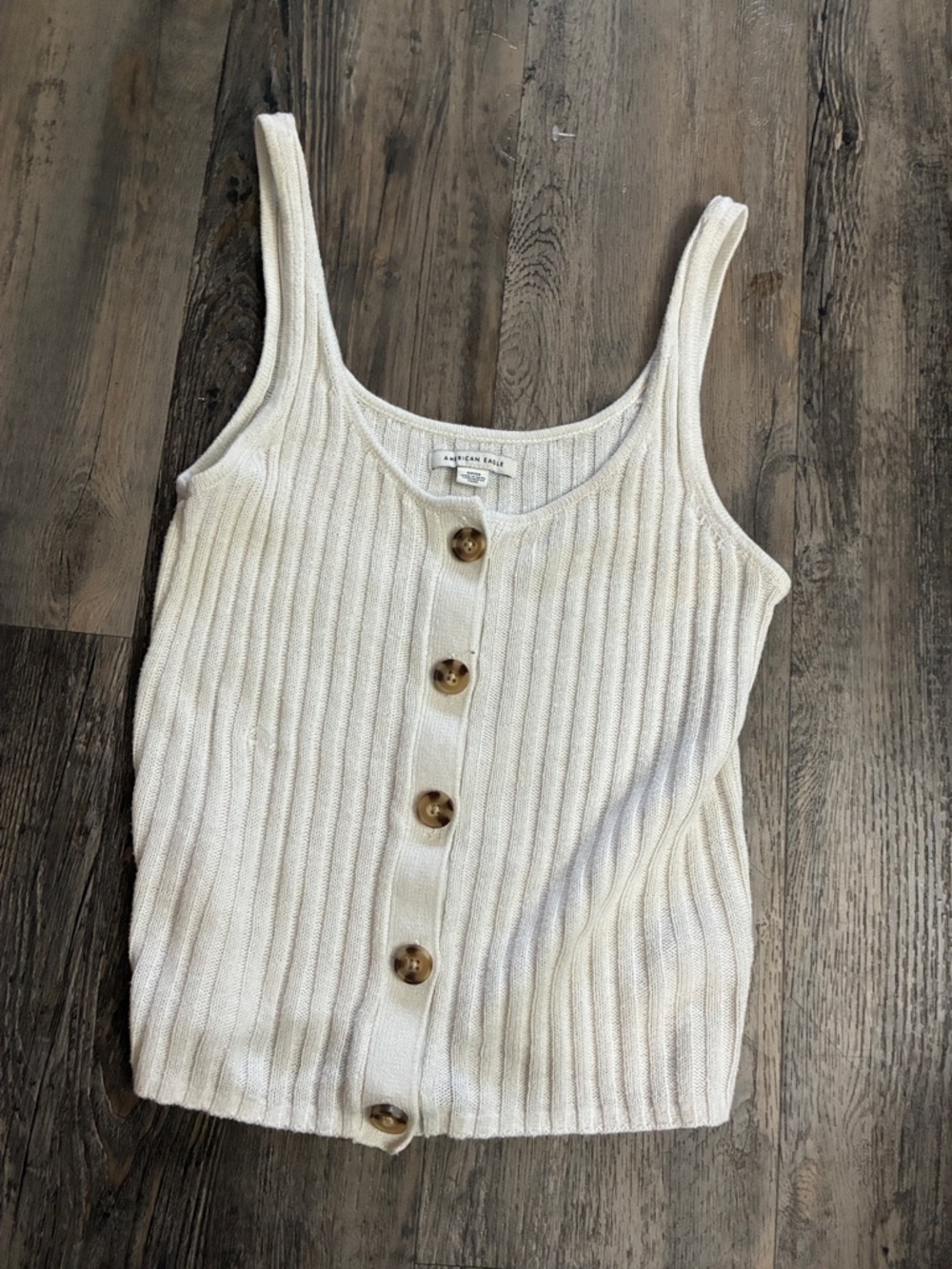American Eagle Outfitters Cream Ribbed Button-Front Tank